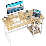 GreenForest Bureau d’Ordinateur avec Support de Moniteur, 100cm Bureau à Domicile avec étagères de Rangement Réversibles Ordinateur Portable Bureau Gaming pour Petit Bureau et Postes de Travail, Beige