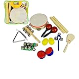 A-Star Lot de 14 Instruments de Musique Portables avec Sac de Transport, Tambourin et Cloches, Mini Groupe Amusant pour débutants