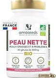 Peau Nette BIO | Peaux Grasses et à Problèmes | Régule la production de Sébum | Détoxifie et Purifie | Bardane, Pensée Sauvage, Ortie | 60 gélules de 380mg | Fabriqué en France | Qualité Supérieure