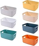 OWill Panier de rangement en plastique,Lot de 7 paniers de rangement empilables avec poignées pour étagère de cuisine, salle de bain, chambre d'enfant, placard et bureau