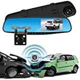 Caméra de Bord Grand Angle 170° Dashcam pour Voiture Camping- Car. Caméra Avant et arrière étanche caméra embarquée dvr Full HD 1080P rétroviseur connecté avec Radar de recul Aide au stationnement