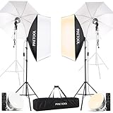 PIXETOOL Softbox Kit Studio Photo et Éclairage – 2 Softbox 50x70 cm, 2 Parapluie Photographie, 2 LED Lampe Photo 85W 3000-6000K – Eclaraige Light - Lumiere Video Streaming Gaming