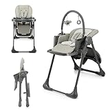 Kinderkraft TUMMIE Chaise Haute 2 en 1, pour Bébé Ergonomique, Confortable, Inclinable, Pliable, avec Hauteur Réglable, Repose-Pieds, Plateau Amovible, pour Tout-Petit, avec jouets, Gris