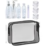 Trousse de Toilette Transparente & Set Flacons Vide de Voyage pour Liquides(Max.100ml), 8 Bouteilles de Voyage, Kit de Voyage pour l’Avion,Set de Voyage dans Bagages à Main, Sac Cosmétiques