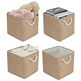 Kallax Lot de 4 boîtes de rangement pliables 30 x 30 x 30 cm - Grande boîte de rangement pliable en tissu - Paniers de rangement pour étagères Kallax - Pour vêtements, jouets, outils, penderie (kaki)