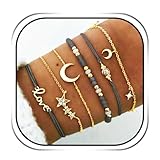 Edary Lot de 6 bracelets boho Étoiles et lune en cristal et pierres précieuses bracelet Doré perles fait à la main chaîne pour femmes et fille