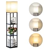 SUNMORY Lampadaire Etagere, 3 Températures de Couleur, avec Ampoule LED, Lampe sur Pied decoration pour Salon, Chambre, Étudier, Bureau，Lampadaire noir