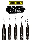 Online Stylos de Calligraphie Noir, 5 différentes Tailles, avec Pinceau et Pointe Calligraphie, feutres de Lettrage à la Main, Ensemble de Hand Lettering, Bullet Journal, écriture