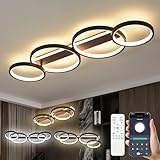 LED Plafonnier,Moderne Lampe de plafond 48W 3000K-6500K,4 anneaux ronde design Chambre Eclairage,Luminaire interieur deco avec Telecommande APP Dimmable,Lampe Lustre pour salon bureau cuisine couloir