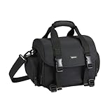 Amazon Basics - Sac à Épaule pour Appareil Photo SLR et Accessoires, Grand, Sangle Réglable, Imperméable, Antichoc, Uni, Taille L, Rembourré - Noir/Orange