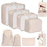 TAMOWA Organisateur de Voyage, Lot de 9 Organiseurs de Bagage pour Voyage, Sacs Rangement de Valise Voyage, Packing Cubes pour Les Vêtements, Chaussures et Cosmétiques, Beige