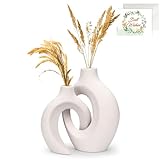 TAVADA Vase céramique,Vase Design,Vases en céramique Lot de 2,Vase à Fleurs Blanc pour Pampa et Fleurs séchées,Décoration Vase De Table Moderne pour Maison,Fête,Table,Centre De Table De Mariage