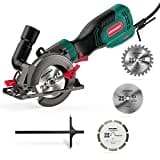 HYCHIKA Scie Circulaire, 750W 3500RPM Petite Scie Circulaire, 3 Lames(115 et 125mm) Profondeur de Coupe 48mm(90°), 32mm(45°), Idéal pour Couper du Bois, Carrelage, Métal Mou