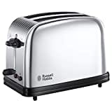 Russell Hobbs Grille Pain [Pour 2 Tranches] Victory Acier Inox (Fentes extra larges, 6 niveaux de Brunissage rapide, Décongèle & réchauffe viennoiserie, Ramasse miettes, 1670W) Toaster 23311-56