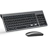 TopMate Ensemble Clavier et Souris sans Fil Ultra-Mince, 2.4G Silent Compact Clavier de Souris 2400 DPI Pleine Taille, avec Couvercle, Piles 2 AA et 2 AAA, pour PC/Laptop/Windows/Mac-Gris Noir