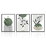 Art Mural Boho Vert Sauge, Tableau Décoration Murale Minimaliste Abstraite Géométrique Botanique, Affiche Moderne pour Salon Chambre Salle de Bain 30x40 cm Sans Cadre, Lot de 3