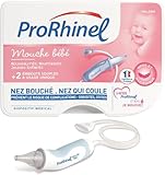 Prorhinel Mouche Bébé Manuel Ergonomique, Aspirateur Nasal Sûr et Hygiénique, Réduit Le Risque de Sinusites et Otites, Fabriqué en France, 2 Embouts Jetables