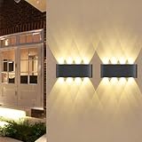 Myiosus Applique Murale Interieur/Exterieur - 22x8x5cm Up Down Luminaire, 8W led Métal Murale, 3000K Blanc Chaud, Etanche IP65 Noire Applique Extérieur pour Salon Couloirs et Escaliers (2 Pièces)