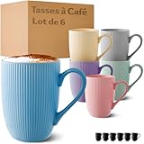 Cosumy Tasse à Café - Lot 6 Tasses à Café Couleur Pastelle - Modèle Unique - Céramique Mate - Résistant Micro-Ondes & Lave-vaisselle - Poignée Confortable