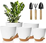 5 Pcs Pots de Fleurs en Plastique, 17.8/16.5/15.2/13.9/12.7cm Pots à Fleurs/Plantes en Plastique, Auto-Arrosant avec Soucoupe de Fleur Convient aux Jardins de Balcon Intérieurs et Extérieurs