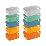 Lot de 10 Boîtes de Rangement en Plastique, Couleurs Paniers de Rangement avec Poignées Pour Cuisine, Placard, Bureau, école et Maison (2 Taille)