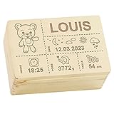 LAUBLUST Boîte à souvenirs bébé personnalisée - Cadeau de naissance avec prénom | Ours en peluche, tailles S, M, L, XL - Boîte à souvenirs pour filles & garçons | Boîte en bois naturel ou blanc, FSC®