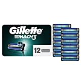 Gillette Mach3 Recharges De Lames De Rasoir Pour Homme, À 3 Lames, 12 Recharges De Lames de Rasoir, Lames Plus Résistantes Que L’Acier