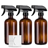 hmaimas Lot de 3 flacons vaporisateurs vides en verre ambré de 500 ml pour le nettoyage, les cheveux, le jardinage et les huiles essentielles, pulvérisateur à gâchette réglable avec paramètres de jet