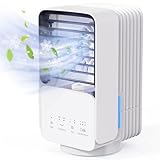 OMISOON Climatiseur Mobile, Climatiseur Portable 4-en-1, Refroidisseur d'air de 800ml, 60°/120° Oscillation, 3 Vitesses, 2 Modes de Brume, Mini Climatiseur avec Lumière LED, Idéal pour Maison, Bureau