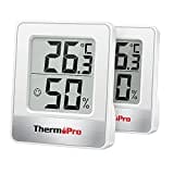 ThermoPro TP49-2 Petit Hygromètre Numérique Thermomètre Intérieur Thermomètre D'ambiance Moniteur de Température et Humidimètre pour Le Confort du Bureau à Domicile Thermomètre de Reptile, 2 Pièces