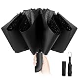 Conlun Parapluie inversé Compact Noir- Résistant aux intempéries, Parapluie Pliant Automatique Coupe-Vent, Parapluie Homme Revêtement en Téflon 210T, Portée 105 cm, 10 Sections - Cadeaux Noel