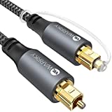 WARRKY Câble Optique Audio, 1.8m Cable Optique [Nylon Tressé, Plaqué Or] Câble Audio Optique Toslink pour Home Cinema, Barre de Son, TV, Samsung, Bose, LG, Sony, Sonos, PS4, Xbox