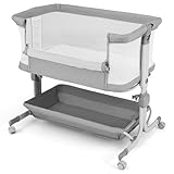 DREAMADE Lit Bébé Cododo avec Matelas,Berceau Inclinable Bébé 0-6Mois avec 6 Hauteurs&4 Rous Verrouillables&Sac de Transport,Lit d'enfant Inclinable Nourrissons (Gris Clair,87x63x85CM)