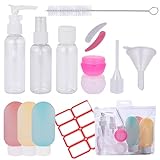 LiftRoad Flacon Voyage – Kit Voyage Avion 13 pcs Étanches en Silicone et Plastique – Contenant Voyage Rechargeable pour Crème, Lotion, Shampoing - Bouteilles, Pots, Pulvérisateurs – Multicolore