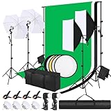 Kit Studio Photo et éclairage, 2,6m x 3m Système de Support de Toile de Fond avec LED Parapluie Softbox 5 en 1 Réflecteur, Set pour Studio Photo Professionnel pour Portrait et Photographie Vidéo