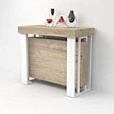 VE.CA.s.r.l. Table console extensible Urano avec porte-rallonges - bois laminé et pieds en acier noir mat - extensible de 40 à 300 cm, en 10 couleurs bois chêne Sherwood/blanc