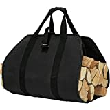 ZONSUSE Sac de Transport pour Bois de Chauffage, Toile Sac à Bûche, Sac Transport Résistant à Eau, Accessoires de Cheminée Pliables, Idéal pour Poêles, Camping, Plage (Le noir)