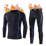 ZDQ Chaud Ski sous-Vêtement Homme Hiver Sport Thermiques Manches Longue Pantalon Hommes Base Layer Longue Manches Thermique Ensemble sous-Vêtement L'entraînement Randonnée Noir M