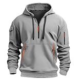 Sweat à capuche noir pour homme avec demie fermeture éclair | Grandes tailles | Pull chaud décontracté confortable | Pull de travail quotidien | Couleur unie, gris, XL