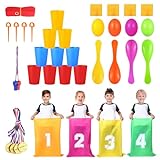 GWHOLE Jeux Exterieur Enfant 38Pcs 5 en 1 Course de Sac Course à l’œuf Jeux Anniversaire Enfants Jeu Exterieur Enfant Jeux de Plein Air Jeux Exterieur Sports Day