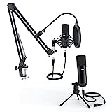 WE Pack Microphone USB pour Streaming, vlogging, Podcats, enregistrements - Bras réglable et orientable - Filtre Anti-Pop - Suspension Anti-Chocs - Fixation Table et trépied Inclus