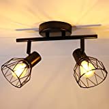 Dehobo Plafonnier Industriel Spots et Rails de Spots Noir, Plafonnier 2 Spots LED Orientable avec Douille E14, Spots de Plafond 40W, Rampe Spot Applique, Plafonnier 2 Spots pour Cuisine Chambre Salon