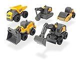 Dickie Toys Lot de 5 jouets Volvo Micro Worker - Pour enfants à partir de 3 ans - Jaune/gris 203722008