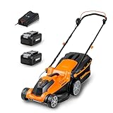 LawnMaster CLMF2437G Tondeuse à Gazon sans Fil 24V Max 2x4.0Ah Batterie, 37cm, Jusqu'à 300m² Paillage 40L, Hauteur de Coupe à 6 Niveaux 22-72mm 2 Ans de Garantie