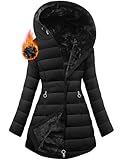 CMTOP Manteau Femme Hiver Veste Polaire Chaud Manteaux Outercoat en Longue et Slim Fit Parka Femme Imperméable Chaude Blouson Chic et Elegant Sweats à Capuche avec Zippé et Poches(Noir,L)