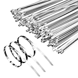 Gvolatee 100 pieces Attache Cable Inox 300mm,Collier de Serrage Inox Autobloquante, Serre Cable Pour Enroulement D'échappement, Câbles Groupés, Entretenir les Clôtures et les Auvents