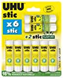 UHU Stic - Bâtons de colle sans solvants, blanche, lot 6 stics de 8,2g + 2 stics Renature de 8,2g