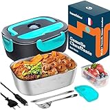 TRAVELISIMO Gamelle Chauffante 80W Lunch Box Chauffante Electrique 1,5L Gamelle Isotherme pour Repas Chaud 220V 24V 12V Micro Ondes pour Voiture Camion Bureau, Gamelle Chauffante Allume Cigare