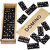 PARENCE : Jeu traditionnel de Domino - 28 pièces plus Boîte en bois et couvercle coulissant Enfant Et Adultes couleur Noir