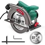 HYCHIKA Scie Circulaire, 1300 W 4500 RPM 185 mm Scies Circulaires Électriques Filaire, Moteur Haute Puissance, Profondeur de coupe 65 mm (90º), 45 mm (45º), pour la Coupe du bois et du Plastique